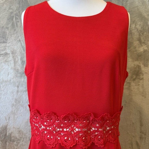 Elegant Cherry Red Office Siren Lacy Sleeveless Dress Sz 12 - Picture 2 of 10